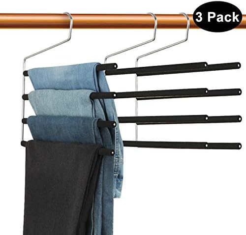 DOIOWN Pants Hangers 3 Pack Open Ended Trouser Hangers Non Slip Space Saving Hangers Closet Organizer for Pants, Dress, Slacks, Scarfs (3, Black & Foam Padded arms)