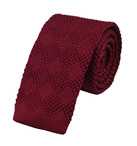 Kihatwin Knit Skinny Tie Knitted Slim Tie for Men Boys Wine Red Burgundy Tie Trendy Suit Winter Plaid Patterned Necktie