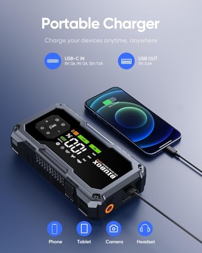 Car Jump Starter with Air Compressor, BiuBox 8500A 150PSI Car Battery Jump Starter for All Gas /9L Diesel, 12V Car Battery Charger Jump Starter with Insulated Gloves, LED Display, 500lm Light