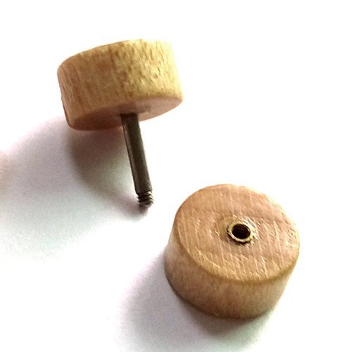 2pcs 8mm Wood Screw Stud Earrings for Men Women, Cheater Fake Ear Plugs Gauges Illusion Tunnel - Thumbnail 2