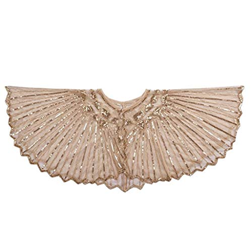 Clothful  Woman Tops , Women's 1920s Shawl Beaded Sequin Deco Evening Cape Bolero Flapper Cover up Beige - Thumbnail 2