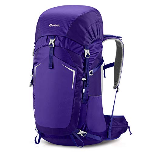 Gonex 55L Hiking Internal Frame Backpack Outdoor Backpacking Camping Trekking Climbing Backpack with Rain Cover for Men Women Bluish Purple