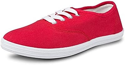 Women's Lace up Canvas Casual Basic Athletic Shoe Sneakers (7, Red)