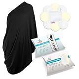 Family First Nursing Scarf for Breastfeeding and Organic Bamboo Nursing Pads (8 pack) Ideal Baby Shower Gift - Onyx