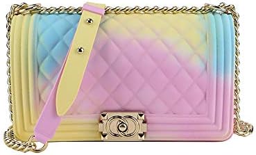 Jellyooy Beachkins Matte Colorful PVC Jelly Chain Bags Plaid Multicolor Crossbody Purse Bag (Colorful 02)
