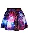Womens Purple Galaxy Digital Print Stretchy Flared Pleated Casual Mini Skirt,One Size,Purple Galaxy