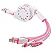 USB Charging Cable, Retractable 4 in 1 Multifunctional Universal USB Charger Cable for Car,iPhone 7 / 7 Plus 6s/6s Plus/5/5S/4S/4, iPad 3 / Mini / Pro, Samsung, HTC, Motorola, Nexus, LG, Android