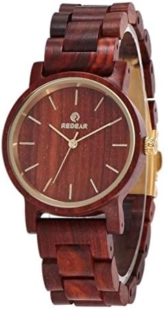 Vintage Red Sandal Wood Watch for Couples Gold Needle Japanese Quartz Movement Wooden Wristwatch Unique Gift
