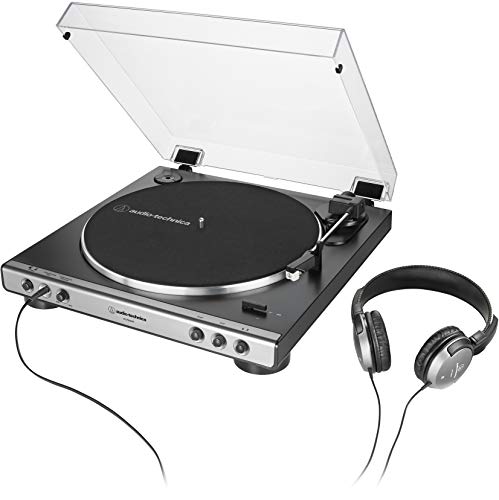Audio-Technica AT-LP60XHP Fully Automatic Belt-Drive Turntable, Gunmetal/Black, Hi-Fidelity, Plays 33 -1/3 and 45 RPM Records with ATH-250AV Headphones, 40 mm Drivers, Lightweight & Comfortable