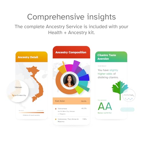 23andMe Health + Ancestry Service: Personal Genetic Test, Health Predispositions, Carrier Status, Wellness, Traits, Ancestry Reports, Lineage, DNA Test (Before You Buy See Important Test Info Below)