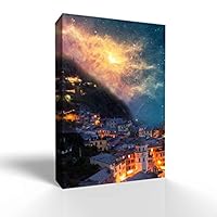 Canvas Wall Art Gorgeous City Under Space Canvas Prints Home Artwork Decoration for Living Room,Bedroom - 12x18 inches