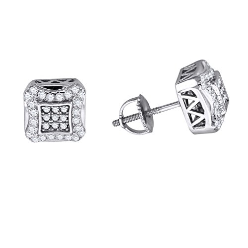 Sterling Silver Mens Womens Unisex Round Cubic Zirconia CZ Stud Cluster Square Fashion Earrings