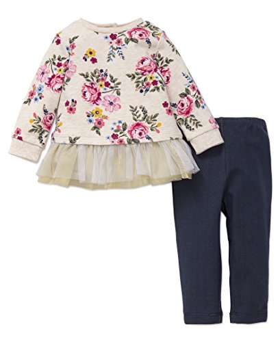 Little Me Baby Girls' 2 Piece Long Sleeve Knit Fashion Legging Set, Big Floral, 18M