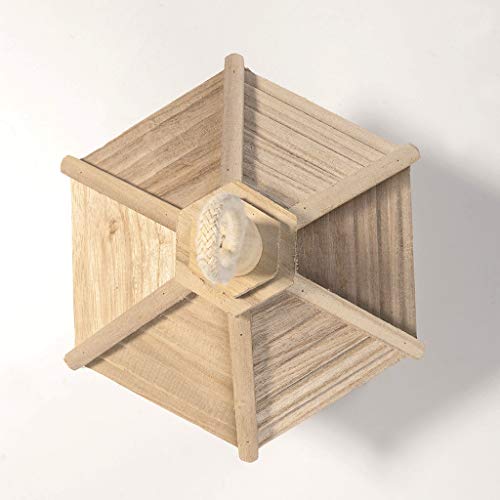 jiumoji Wooden Bird Feeder Outside Hanging for Garden Yard Tree Decoration Hexagon Shaped with Roof