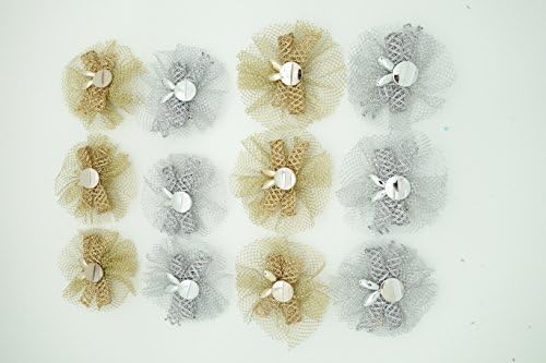 Tulle Net Flower with Buttons (12pcs) Ship from USA