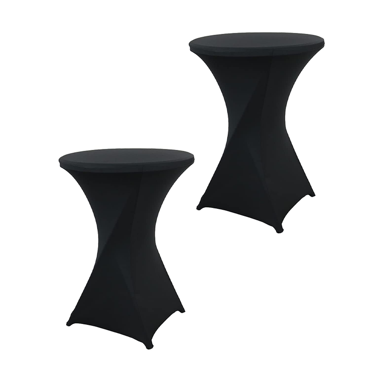 Dololoo 2 Pack Cocktail Stretch Tablecloth, 32"x43" Spandex Stretch Square Corners Black Tablecloths, Round Fitted High Top Tablecloth for Weddings, Birthday, Vendors, Outdoor Party