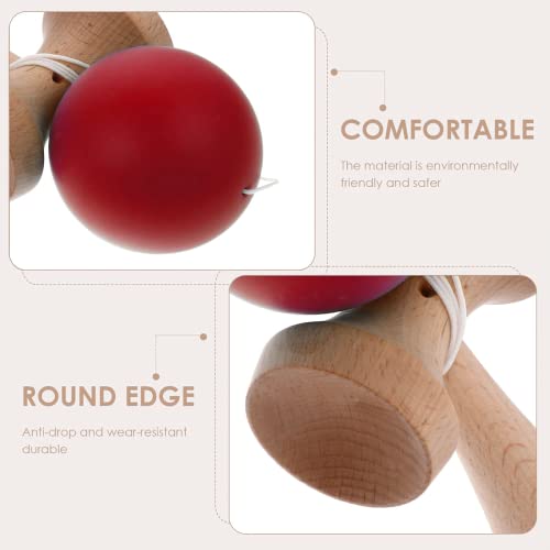 Excefore Wooden Prime Kendama - Cup and Ball Catch Toy for Enhanced Cognitive Skills, Balance, Reflexes, Creativity, and Hand-Eye Coordination - for Beginners (Red)