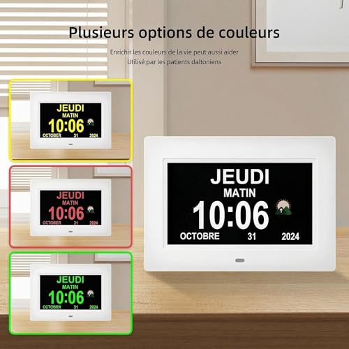 Memwake Large Digital Clock, Digital Alarm Clock for Elderly, Dementia Clock That Provides Alarms and Electronic Calendar for the Elderly (White, 7 Inches)