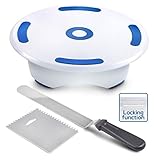 Cake Decorating Turntable with Locking Function | BONUS Angled Spatula and 4-Sided Icing Comb | Extra-Smooth Rotating Cake Stand with Non-Slip Grips | BPA-Free & Dishwasher Safe Spinning Turn Table