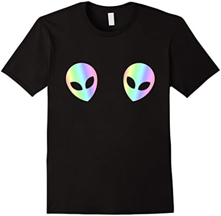 Mens Two Aliens T-Shirt Funny Psychedelic Holographic Top Tee Large Black