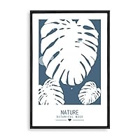 Framed Canvas Wall Art - White Leaf on Grayish-Blue Background - Canvas Prints Home Artwork Decoration for Living Room,Bedroom - 16x24 inches