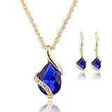 Perman Wedding Jewelry Set, Water Drops Shape Crystal Pendant Necklace + 1 pair Earrings, Cheap Stuff