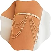 Aimimier Boho Vintage Arm Cuff with Multilayered Chain Tassels Wide Upper Armband Open Bracelet Beach Armlet Costume Accessories for Women