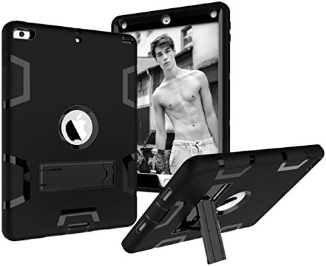 iPad 2017 iPad 9.7 inch Case, Albc [Kickstand] 3 in 1 PC+Silicon Hybrid Shockproof Impact Resistant Armor Defender Sturdy Protection Cover for Apple iPad 9.7 inch 2017 (black)
