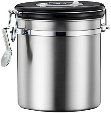 Coffee Canister with 30 ml Scoop- Airtight Container Airtight Lid - Stainless Steel Food Storage Canister - Built-in One Way Valve Blocks CO2 From Ruining Coffee Flavor - Built-in Freshness Calendar