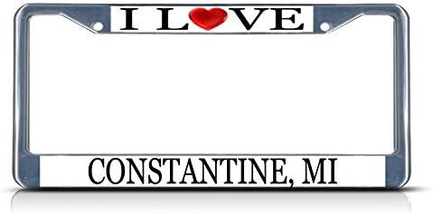 License Plate Frame I Love Heart Constantine Mi Aluminum Metal License Plate Frame Silver
