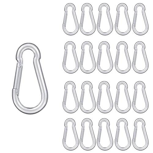 chfine 20 Pack Spring Snap Hook, 2.36inch M6 Galvanized Steel Carabiner Clip, Silver Heavy Duty Small Quick Link Clamp Keychain Clip for Camping Fishing Hiking Traveling Gym Hammock Swing Dog Leash