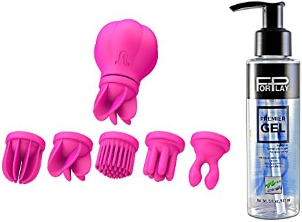 Adrien Lastic Caress 11-function Rotating Silicone Rechargeable Massager with Attachments and Free Premium Personal Lubricant Forplay Premier Gel 5 Oz Bottle