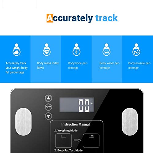 DLMZY Digital Body Weight Bathroom Scale Digital Bathroom Scale Digital Body Fat Scale Health Analyser Fat Muscle BMI Black (Ships from US Warehouse)