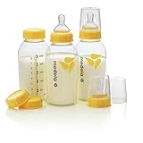 Medela Breast Milk Storage Bottles, 3 Pack of 8 Ounce Breastfeeding Bottles with Nipples, Lids, Wide Base Collars, and Travel Caps, Made Without BPA