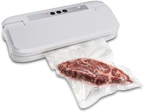Food Sealer - Automatic Vacuum with Non-Vacuum Seal Option &amp; Bright LED Indicator – Preserve Dry &amp; Moist Foods Fresh up to 3 Months – Lightweight - Fits up 12 Inch Rolls – 5 Free Bags White
