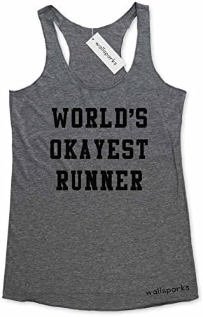 World's Okayest Runner - funny workout tank top - Super Soft Tri-Blend Racerback Tank for Women (XL, Heather Grey)