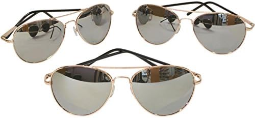 G&G Chrome Metal Silver Mirrored Aviator Sunglasses 3 Pr. Spring Hinges (3 Gold frame)