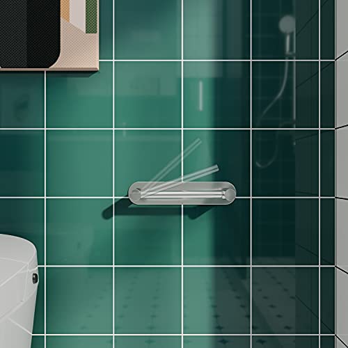 WZRUA Toilet Roll Holder Self Adhesive, Double Post Pivoting Stick On Toilet Paper Holder, Chrome Stainless Steel No Drilling Paper Holder for Bathroom