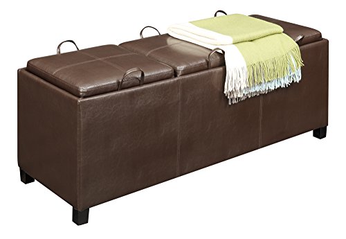 Convenience Concepts Designs4Comfort Tribeca Ottoman with 3 Tray Tops, Espresso Faux Leather - Thumbnail 3