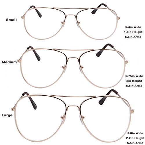 Classic Men's Or Women's Fashion Gold Aviator Glasses (3 Sizes) - LARGE