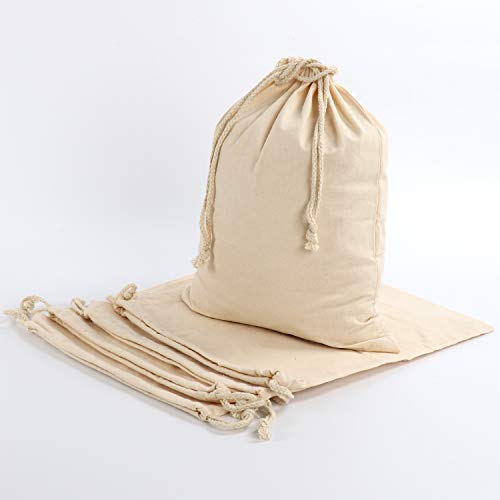 5 Bulk 11.8 x 15.7 Inch Organic Cotton Produce Bags Large Reusable Muslin Storage Organizing Drawstring Fabric Washable Bag for Shopping Laundry Grocery Vegetable Gift (Cotton, 11.8" x 15.7")
