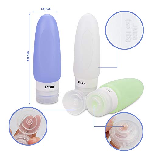 Travel Bottles, Wedama Leakproof Silicone Travel Containers with 6 Pcs TSA Approved Squeezable 3 oz Travel Bottles & Accessories for Cosmetic Shampoo Conditioner Lotion Soap Liquids Toiletrie