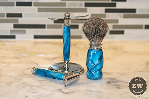 Handmade Shaving Kit - Caribbean Swirl Acrylic - Handmade Shaving Set with Shaving Stand, Shave Brush & Razor Handle - Father's Day Gift, Groomsman Gift, Christmas Gift