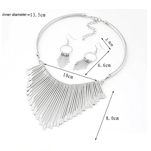 image for iLH® Luxury Necklace+Earrings Jewelry Set Womens Metal Tassels Pendan