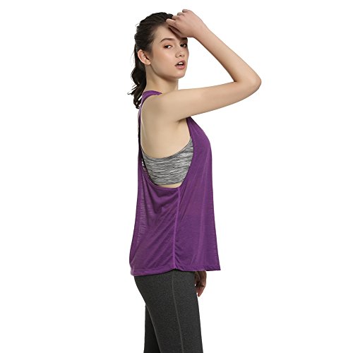 Padded Active Camisole Yoga Tanks Tops Built-in Bra Vest Racerback Shirts Gym Workout Exercise (M, Purple2) - Thumbnail 5