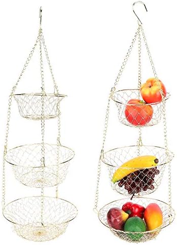 フルーツハンギングバスケット ワイヤーバスケット 3段収納 分解可能 プレート 水切り 鉄製 省スペース インテリア 小物入レ 吊リ下ゲ お菓子 果物収納かご 自宅用 レストラン ホテル 簡潔 欧風 おしゃれ