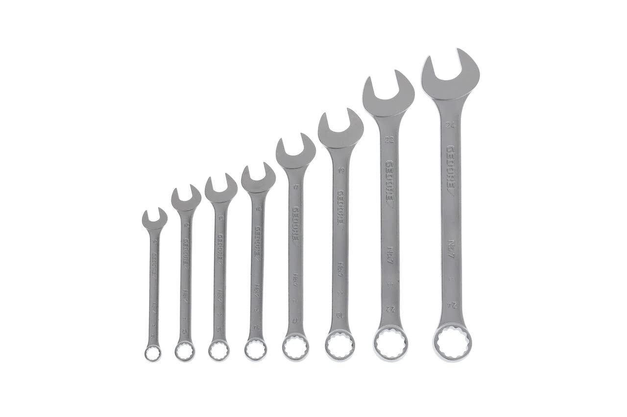 GEDORE 8-pc. Combination spanner set, AF 10-24 mm, 15° angled, Bi-hex, UD profile, Spanner set, 7-08