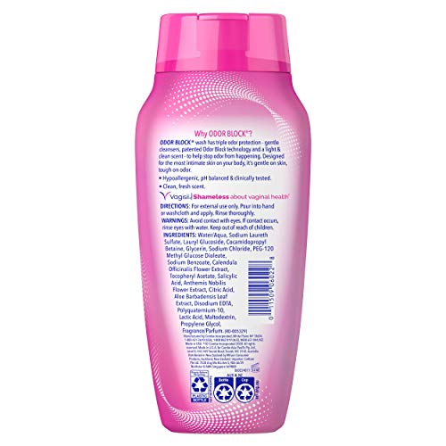 VAGISIL FEMININE WASH FOR INTIMATE AREA HYGIENE, ODOR BLOCK, GYNECOLOGIST TESTED, HYPOALLERGENIC, 12 OZ, (PACK OF 3)