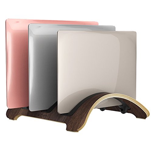 SAMDI Laptop Stand, Compatible 3 Slots Vertical Wooden Stand, Holder Replacement for MacBook Air Pro Notebooks (Black Walnut)