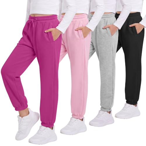 Poroka 4 Pack Girls Winter Fleece Lined Jogger Sweatpants Athletic Pants at Amazon